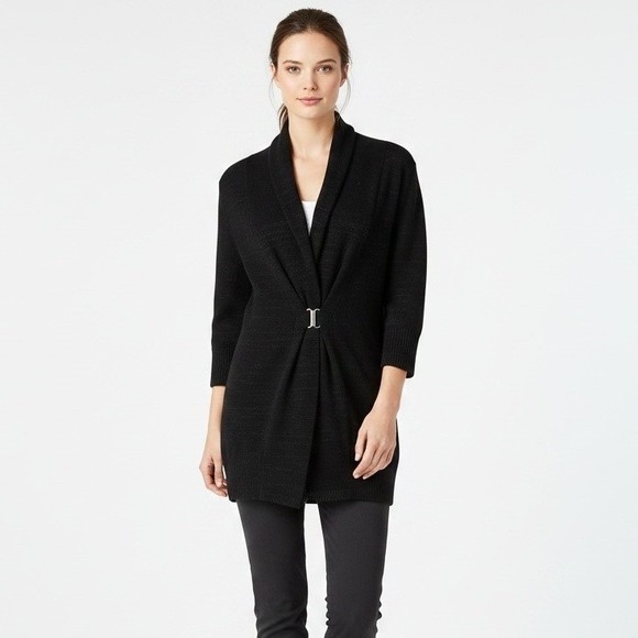Neiman Marcus Sweaters - Neiman Marcus Womens L Cashmere Metallic Shimmer Shawl Collar Clasp Cardigan